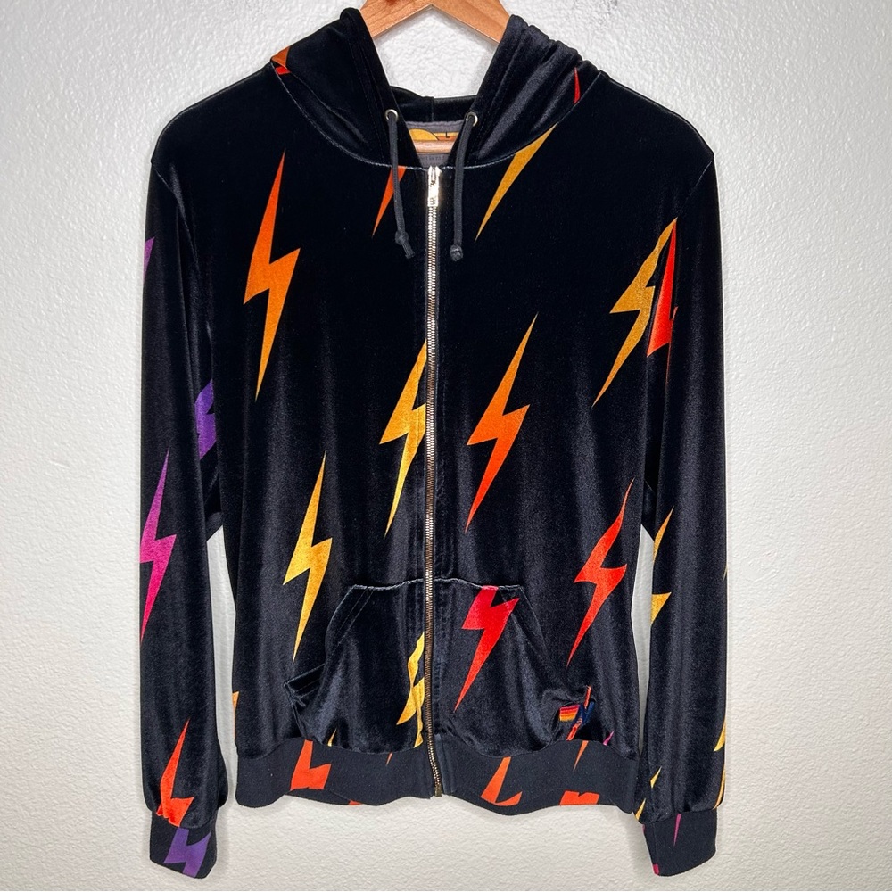 Aviator Nation bolt velvet repeat hoodie black large